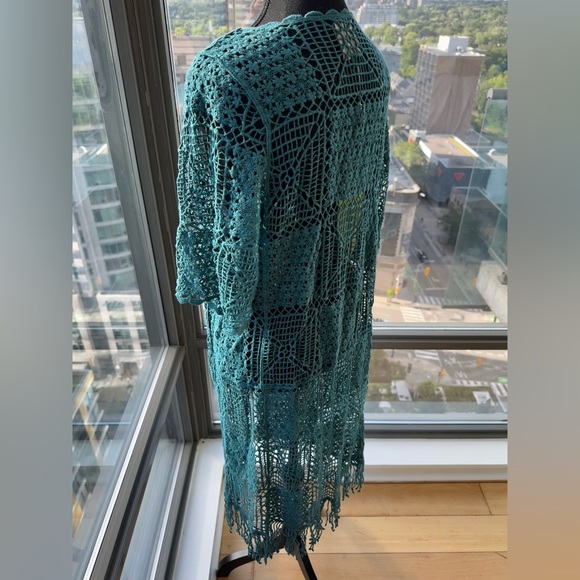 🆕 FARM Rio 🧿 NWOT Floral Crochet Tie Up Kimono, Teal - Sz M - Picture 11 of 16
